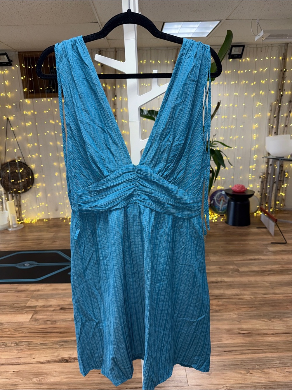 SHEIN Teal Textured V-Neck Sundress
